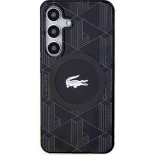 Lacoste Galaxy S24 Uyumlu Kılıf Lacoste Lisanslı Magsafe Çift Katman Timsah Logolu Blend Monogram Siyah