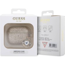 Guess Airpod 3.nesil Uyumlu Pu Deri Metal Logolu Kılıf Gold