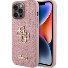 Guess iPhone 14 Pro Max Uyumlu Kılıf Guess Orjinal Lisanslı 4g Büyük Metal Logolu Glitter Kapak Pembe