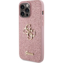 Guess iPhone 14 Pro Max Uyumlu Kılıf Guess Orjinal Lisanslı 4g Büyük Metal Logolu Glitter Kapak Pembe