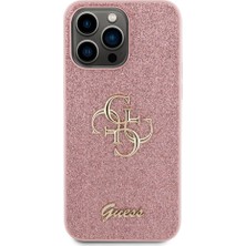 Guess iPhone 14 Pro Max Uyumlu Kılıf Guess Orjinal Lisanslı 4g Büyük Metal Logolu Glitter Kapak Pembe