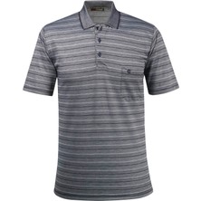 Çizgi Triko Erkek Polo Yaka Düğmeli Cepli Tişört Klasik Kalıp