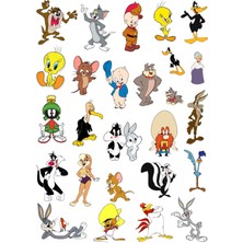 Öğrence Gezegeni Sticker Cam Duvar Laptop Telefon Looney Toones Temalı Disney 25+Figür