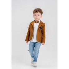 Miniğimin Cicileri Erkek Çocuk Ceketli Üçken Mendilli 3 lü takım - Taba