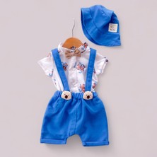 Miniğimin Cicileri Şapkalı Bear Desenli Şortlu Erkek Bebek 3 lü takım - Mavi