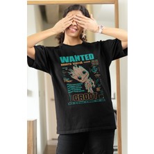 Fuddy Moda Wanted Groot Baskılı Tshirt, Unisex Marvel Comics Baskılı Tişört