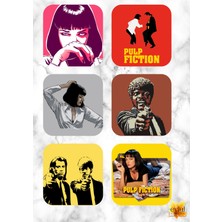 Eylül Design Pulp Fiction Ucuz Roman Temalı 6 Adet Özel Tasarım  Mdf Kare Bardak Altlığı