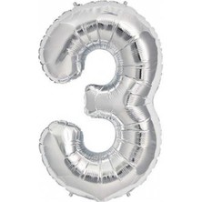 Kidspartim 3 Rakam Gümüş Folyo Balon 32 Inc 72 cm
