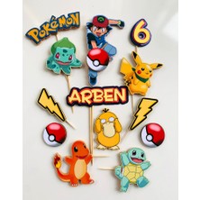 Cake Topper Pokemon Temalı Erkek Çocuk Kişiye Özel Doğum Günü Süsü Pokemon Karakterleri Çubuklu Pasta Süsü Seti