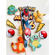 Cake Topper Pokemon Temalı Erkek Çocuk Kişiye Özel Doğum Günü Süsü Pokemon Karakterleri Çubuklu Pasta Süsü Seti