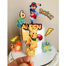 Cake Topper Pokemon Temalı Erkek Çocuk Kişiye Özel Doğum Günü Süsü Pokemon Karakterleri Çubuklu Pasta Süsü Seti