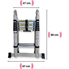 Endokon 220 + 220 Cm. - 7+7  Basamaklı Teleskobik / Teleskopik Alüminyum A Tipi Merdiven