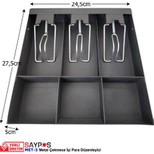 Saypos Full Rampalı Metal Para Çekmecesi İçi Düzenleyici 3 Banknot 3 Bozuk Para Gözlü 24,5X27,5X5CM