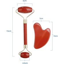 Seay Kırmızı Jasper Taşı Face Roller ve Gua Sha Yüz Masaj Aleti Doğal Taş Sertifikalı