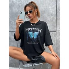 RKM Ticaret Unisex Baskılı Oversize T-Shirt - Siyah