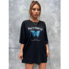 RKM Ticaret Unisex Baskılı Oversize T-Shirt - Siyah