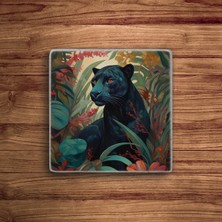 Baum Atelier Jungle, Vahşi Hayvanlar ve Orman Temalı Doğal Taş Traverten Bardak Altlığı 4 Lü Set