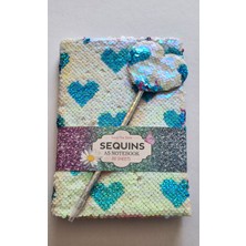 Modellino Sequins Günlük Hatıra Defteri Rengarenk Pullu Kalpli Kalemli 80Y Çizgili - Renk Seçmeli 1 Adet