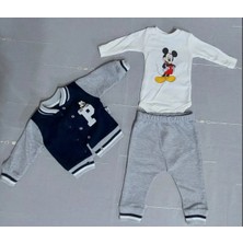 Neat Kids Erkek Bebek Mickey Mouse Kolej Ceketli Zıbınlı Eşofman Takımı 3 Parça