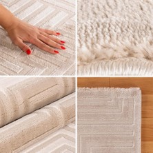 Carpettex Kabartmalı Yumuşak Çizgi Desenli Iskandinav Bohem Tarzı Bej Tonlarında