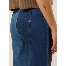 Moschino Jeans Yüksek Bel Lastikli Paça Standart Indigo Kadın Denim Pantolon 241K1J0301