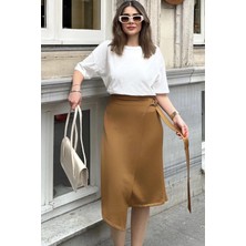 New Laviva Kadın Kahve Asimetrik Kesim Toka Yandan Bağlama Detaylı Scuba Etek