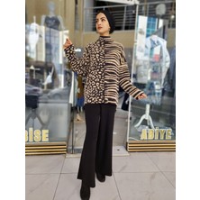 Fahrettin Moda 4017 Leopar Desenli Balıkçı Yaka Triko Takım