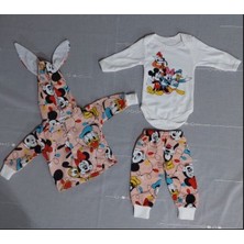 Neat Kids Kız Bebek Çocuk Mickey Minnie Mouse Donald Duck Goofy Çıtçıtlı Hırka Zıbın Eşofman Takımı 3 Parça