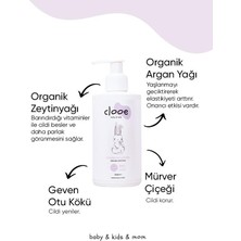 Clooe Organik Bebek Losyonu (250ml) - Argan Yağı, Zeytinyağı, Huş, Gül Suyu - Yenidoğan Kullanımına Uygun