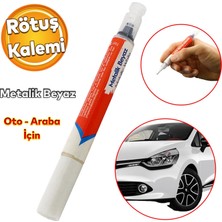 Badem10 Oto Rötuş Kalemi 5 ml Araç Kaporta Tampon Çizik Giderici Fırça Yenileme Metalik Beyaz Renk Boya