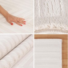 Carpettex Kabartmalı Yumuşak Çizgi Desenli Iskandinav Bohem Tarzı Halı Krem Tonlarında