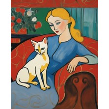 Lilyhobbyland Renkli Baskılı Sayılarla Boyama Hobi Seti (Çerçeveli) 40X50 Cm: Kedi ve Kadın3