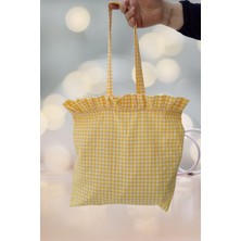 Emtory Home Sarı Pötikareli Plaj Çantası - Keten Çok Amaçlı Çanta 35X35