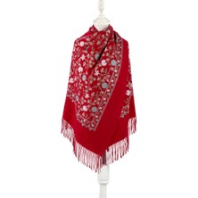 Bursa İpek Bordo Nakışlı Kışlık Şal