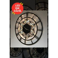 LED Işıklı Çiçek Duvar Saati Sessiz Dekoratif Modern Siyah Ahşap Duvar Saati 40X40CM