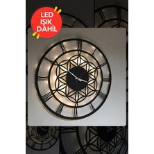 LED Işıklı Çiçek Duvar Saati Sessiz Dekoratif Modern Siyah Ahşap Duvar Saati 40X40CM