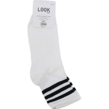 Look Socks Siyah Çizgili Beyaz Kolej Çorap 3 Çift