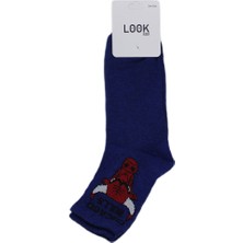 Look Socks Chicago Bulls Karakter Desenli Mavi Kolej Çorap 3 Çift