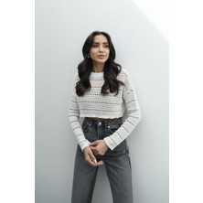 Havoş Ekru Örme Crop Bluz