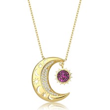 İryum Yakut Ay - Güneş Motifli Pırlanta Tasarım Kolye