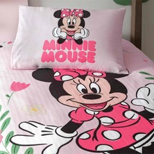 Taç Lisanslı Minnie Mouse Golden  Pamuk Tek Kişilik Pike Takımı