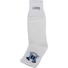 Look Socks Gülen Yüz Renkli Göz Karakter Desenli Beyaz Kolej Çorap 3 Çift