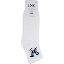 Look Socks Gülen Yüz Renkli Göz Karakter Desenli Beyaz Kolej Çorap 3 Çift