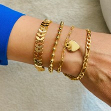Xesha Altın Kaplama 4'lü Kombin Bileklik Seti Gold Renk Zincir Bilezik Künye