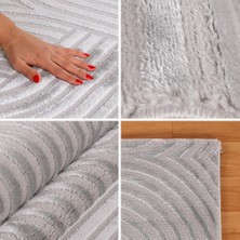 Carpettex Kabartmalı Yumuşak Karo Desenli Iskandinav Bohem Tarzı Halı Gümüş Tonlarında