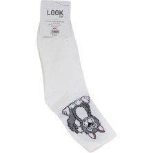 Look Socks Kedi Karakter Desenli Beyaz Kolej Çorap 3 Çift