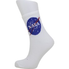 Look Socks Nasa Desenli Beyaz Kolej Çorap 3 Çift