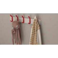 3 Boyutlu Hepsi Modern Duvar Kanca Askılık - 5 Adet Kırmızı Askılık - Beyaz Mdflam - Model 101