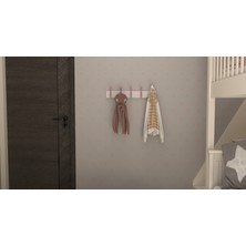 3 Boyutlu Hepsi Modern Duvar Kanca Askılık - 5 Adet Pembe Askılık - Beyaz Mdflam - Model 101