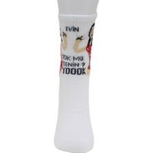 Look Socks Dilber Evin Barkın Yokmu Karakter Desenli Beyaz Kolej Çorap 3 Çift